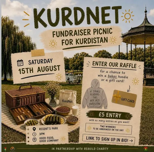 Poster for KurdNet Fundraiser Picnic for Kurdistan | London