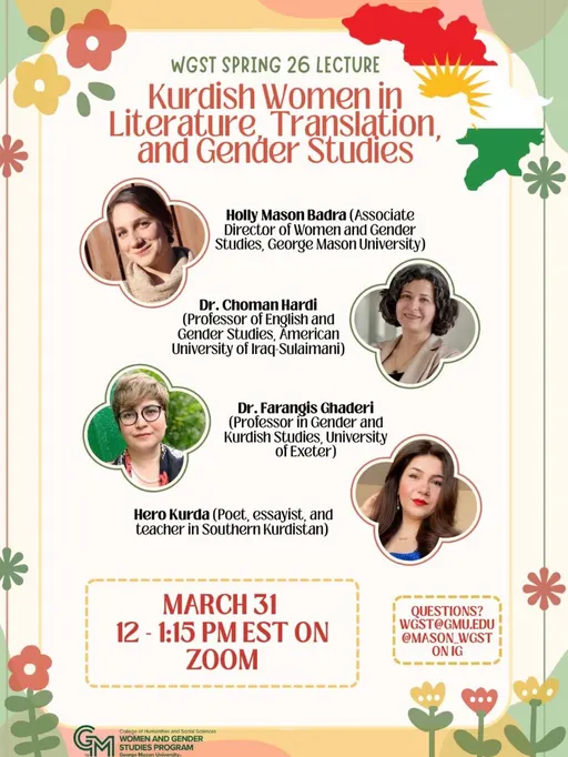 Poster for WGST Spring 26 Lecture: Kurdish Women in Literature, Translation, and Gender Studies