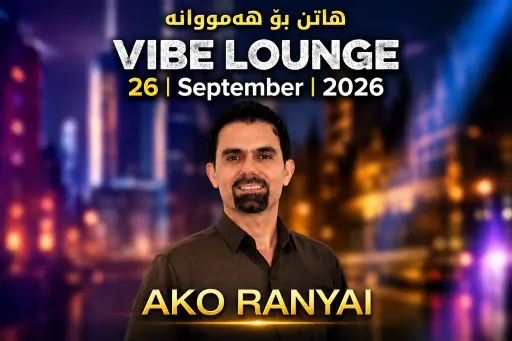 Poster for Kurdish live music on stage Ako Ranyai Saturday 26 September Vibe Lounge Manchester