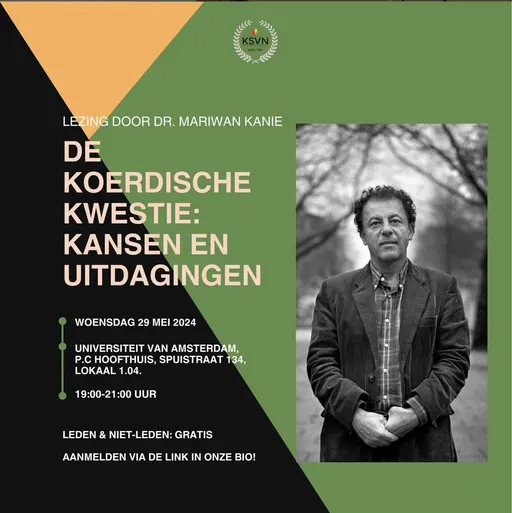 Poster for Lezing door Dr. Mariwan Kanie: De Koerdische kwestie, kansen en uitdagingen